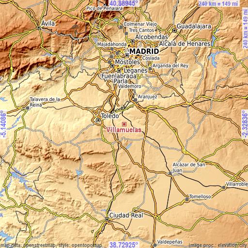 Topographic map of Villamuelas