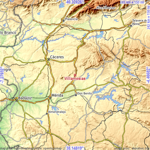 Topographic map of Villamesías