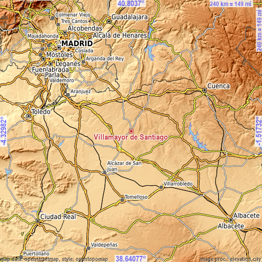 Topographic map of Villamayor de Santiago