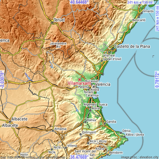 Topographic map of Vilamarxant