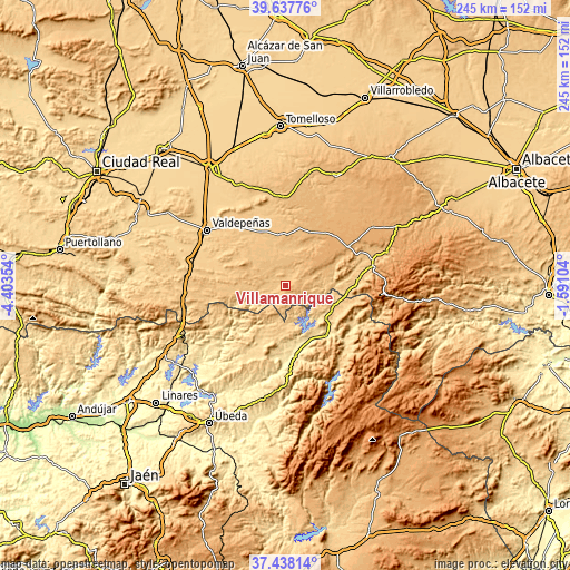 Topographic map of Villamanrique