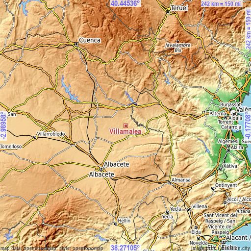 Topographic map of Villamalea