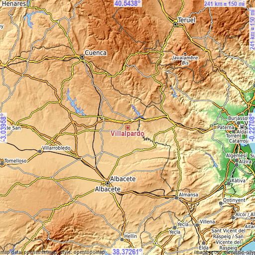 Topographic map of Villalpardo