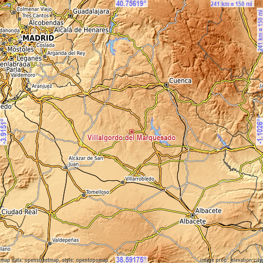 Topographic map of Villalgordo del Marquesado