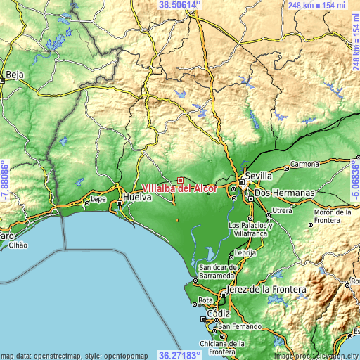 Topographic map of Villalba del Alcor