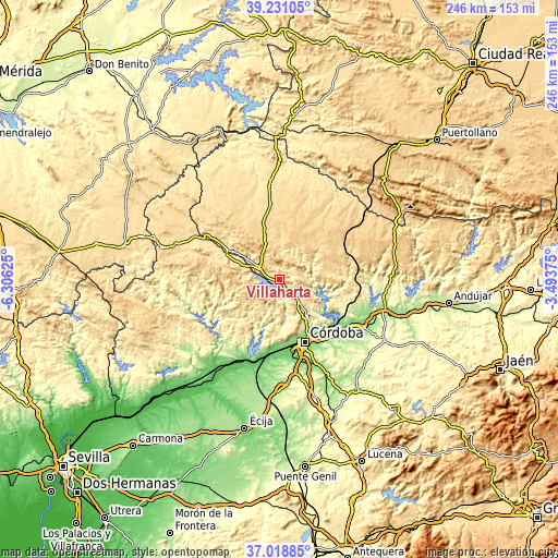 Topographic map of Villaharta