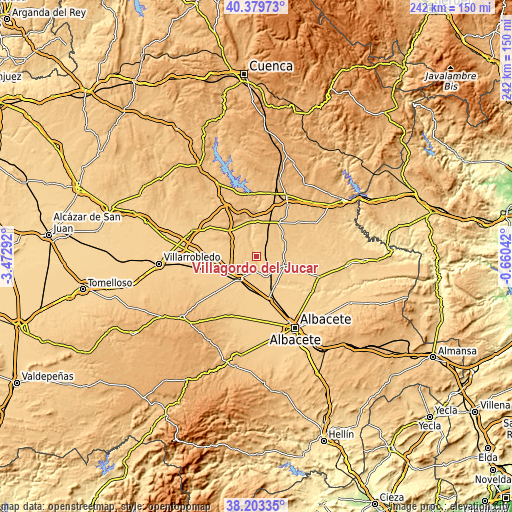 Topographic map of Villagordo del Júcar