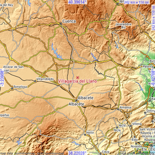 Topographic map of Villagarcía del Llano