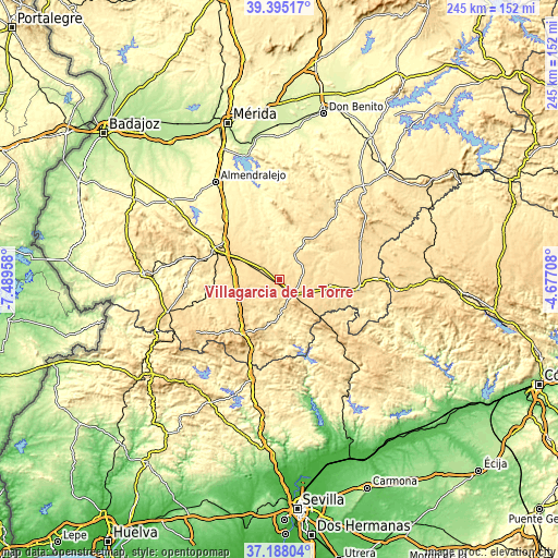 Topographic map of Villagarcía de la Torre