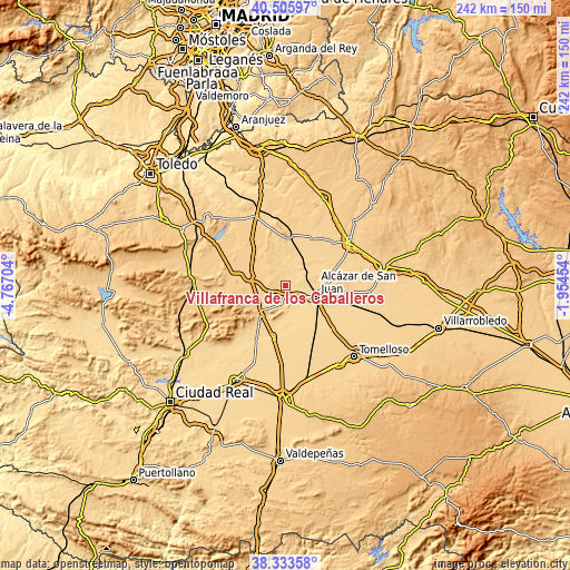 Topographic map of Villafranca de los Caballeros