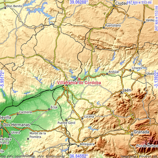 Topographic map of Villafranca de Córdoba