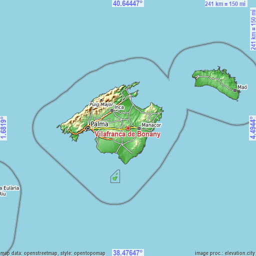 Topographic map of Vilafranca de Bonany