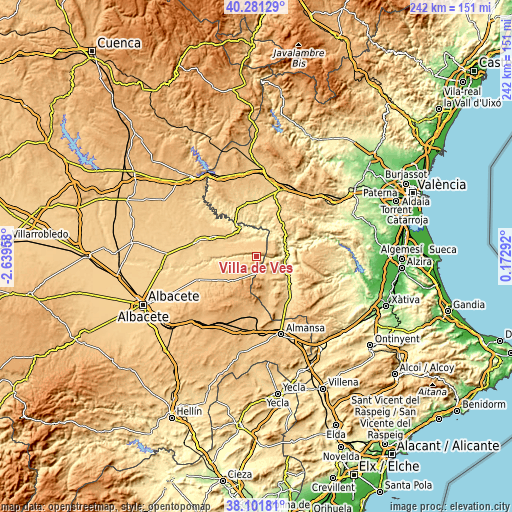 Topographic map of Villa de Ves