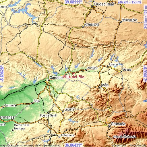 Topographic map of Villa del Río