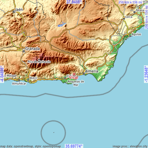 Topographic map of Vícar