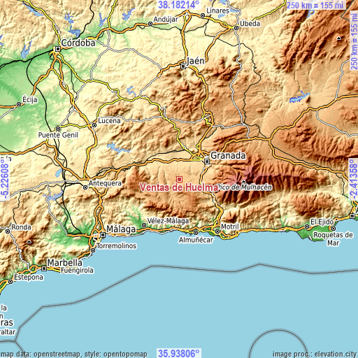 Topographic map of Ventas de Huelma