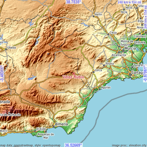 Topographic map of Velez Rubio
