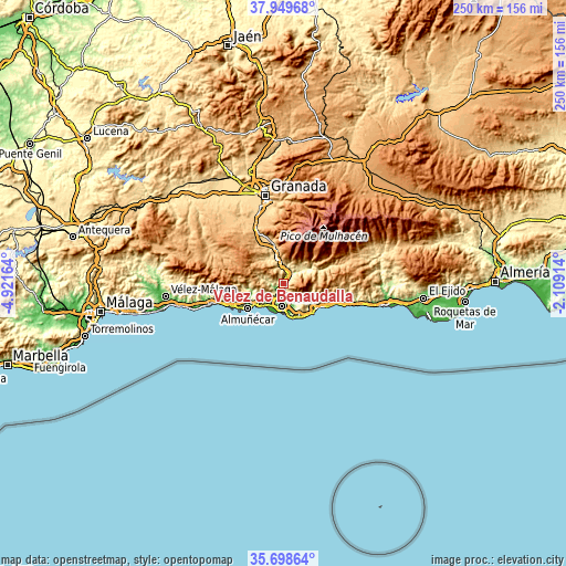 Topographic map of Vélez de Benaudalla