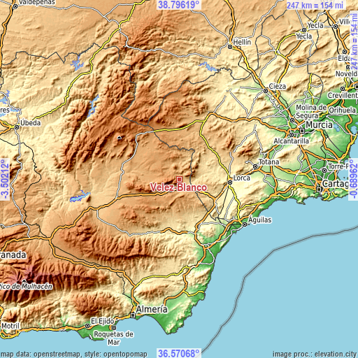 Topographic map of Vélez-Blanco