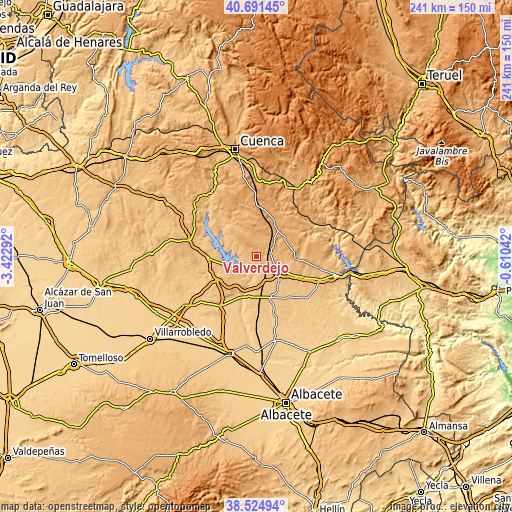 Topographic map of Valverdejo