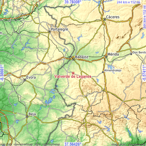 Topographic map of Valverde de Leganés