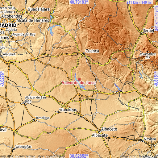 Topographic map of Valverde de Júcar