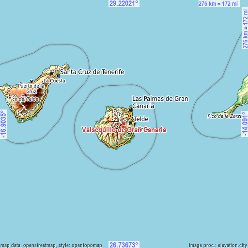 Topographic map of Valsequillo de Gran Canaria