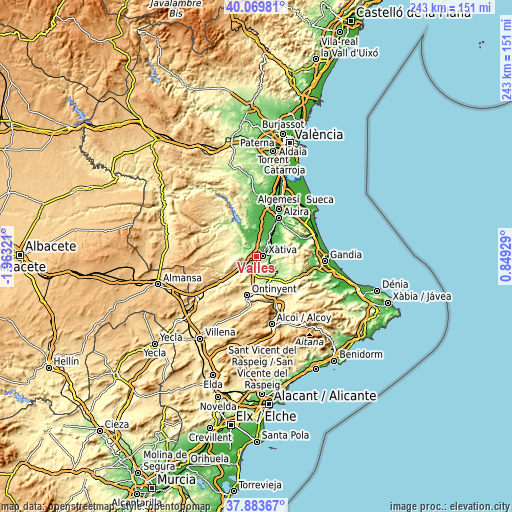 Topographic map of Vallés