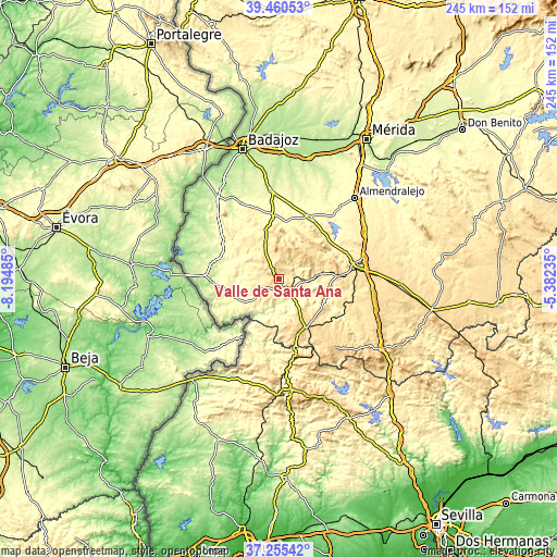 Topographic map of Valle de Santa Ana