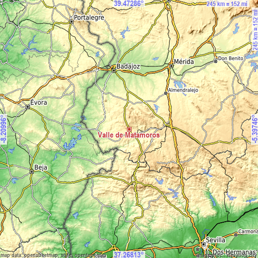 Topographic map of Valle de Matamoros