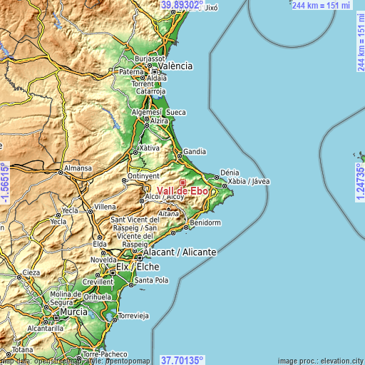 Topographic map of Vall de Ebo