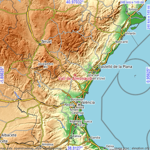 Topographic map of Vall de Almonacid