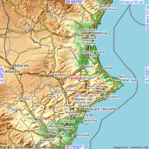 Topographic map of Vallada