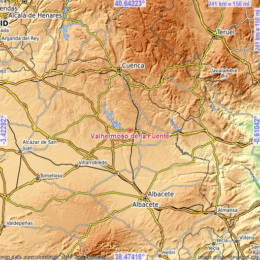 Topographic map of Valhermoso de la Fuente