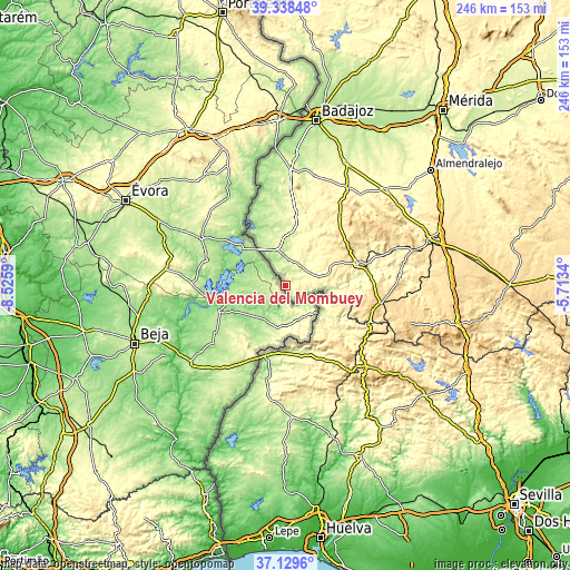 Topographic map of Valencia del Mombuey