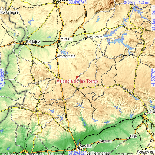 Topographic map of Valencia de las Torres