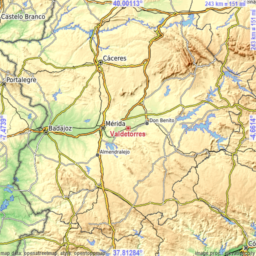 Topographic map of Valdetorres