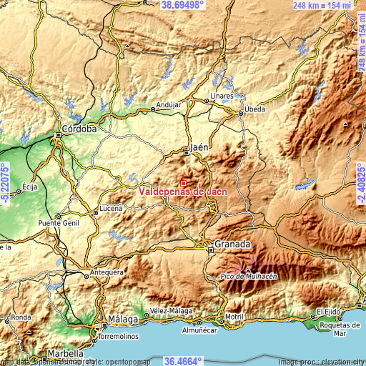 Topographic map of Valdepeñas de Jaén