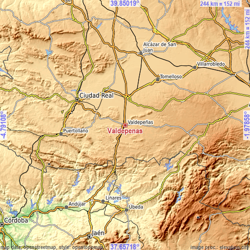 Topographic map of Valdepeñas