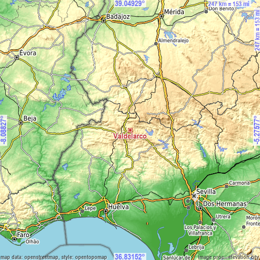 Topographic map of Valdelarco