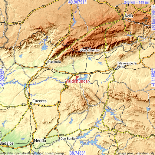 Topographic map of Valdehúncar