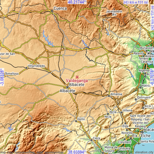 Topographic map of Valdeganga