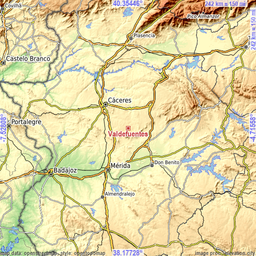 Topographic map of Valdefuentes