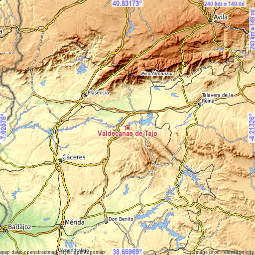 Topographic map of Valdecañas de Tajo