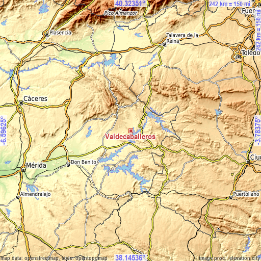 Topographic map of Valdecaballeros