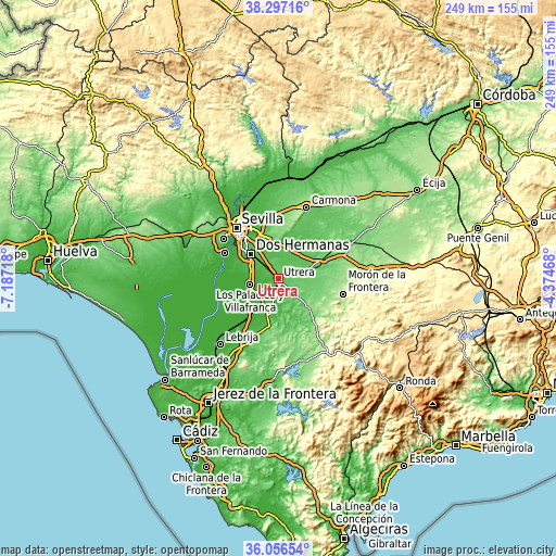Topographic map of Utrera