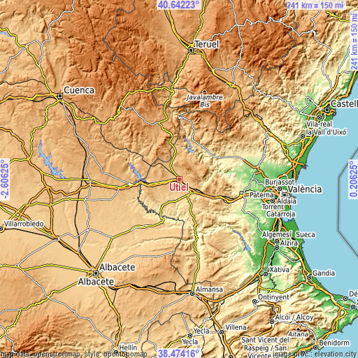 Topographic map of Utiel