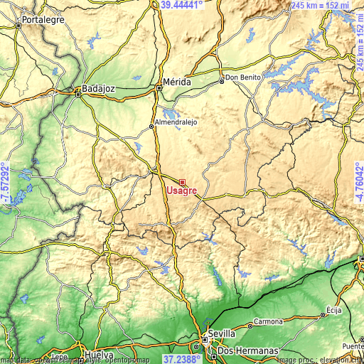 Topographic map of Usagre