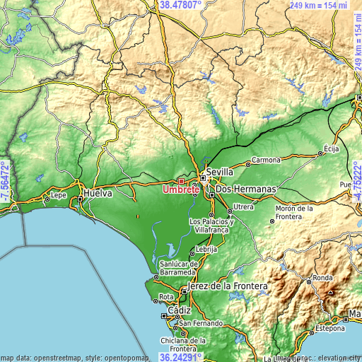 Topographic map of Umbrete