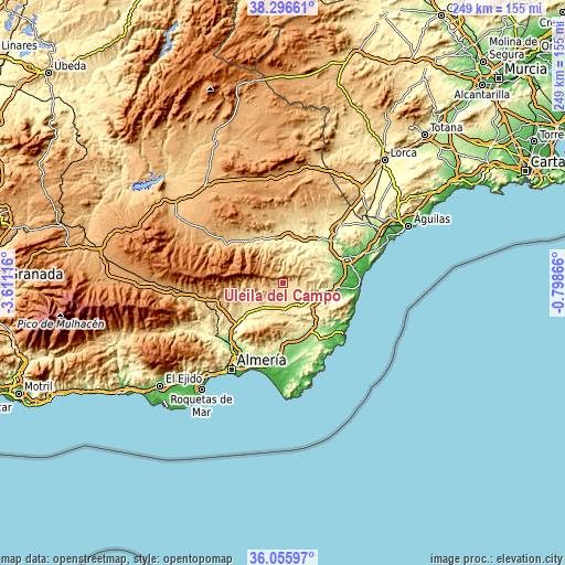 Topographic map of Uleila del Campo